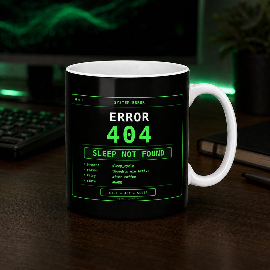 Error 404 Sleep Not Found Mug – Funny Tech Graphic Mug