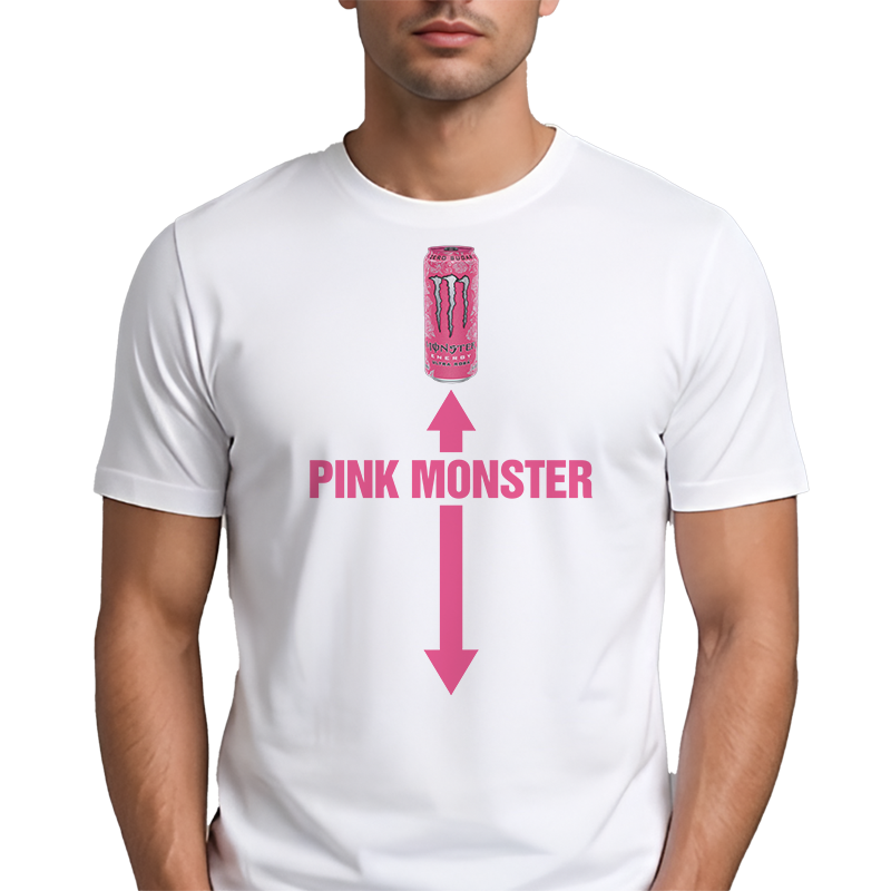Pink Monster T-Shirt – Funny Energy Drink Front Print Graphic Tee