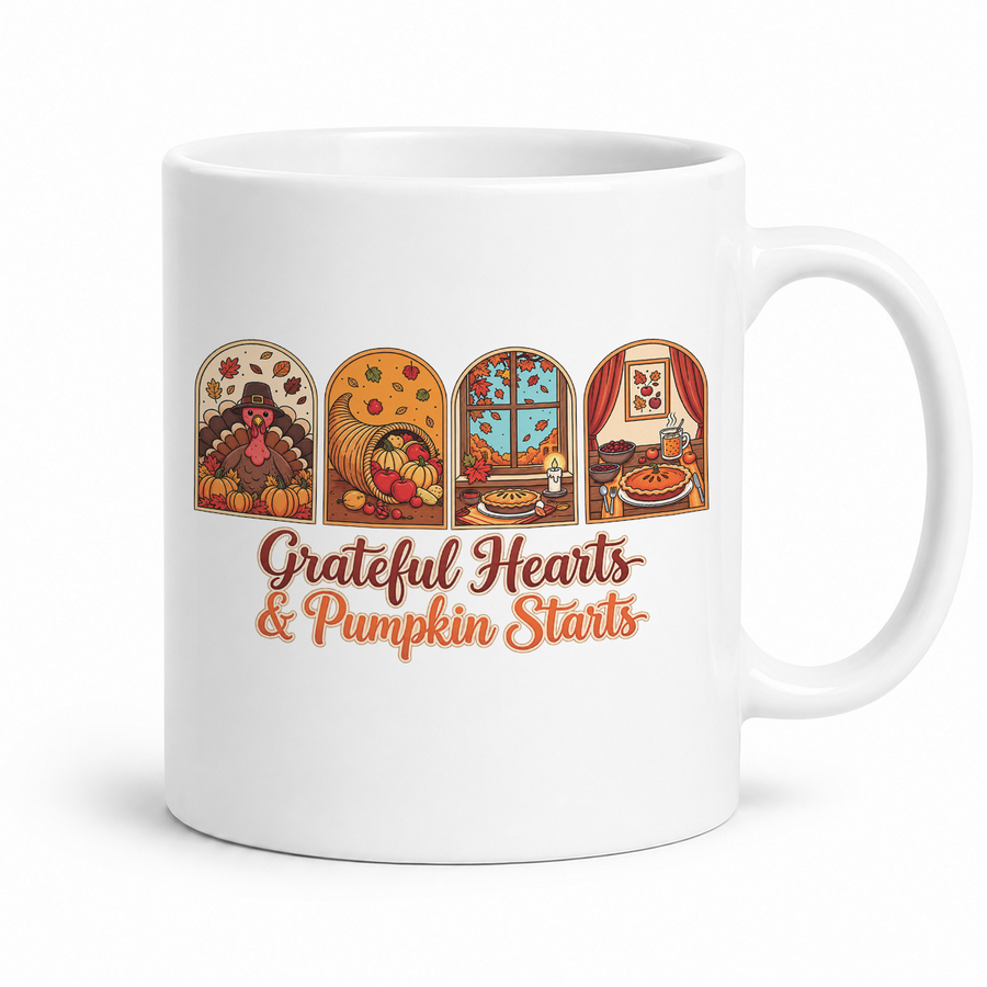 Grateful Hearts & Pumpkin Starts Graphic Mug