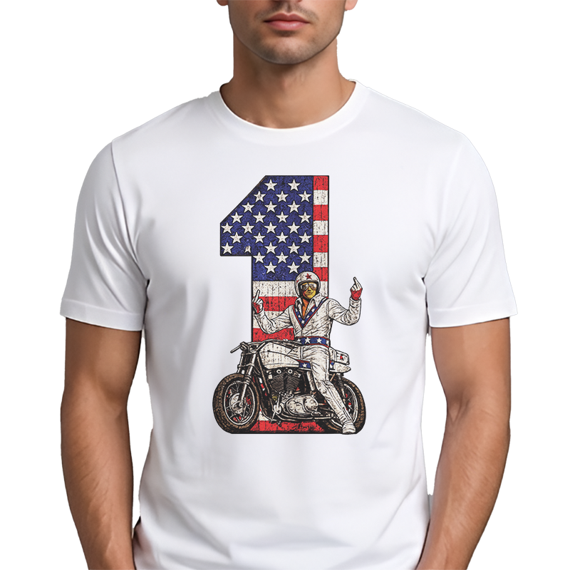Daredevil #1 Graphic Tee – Retro Stuntman American Flag Front Print