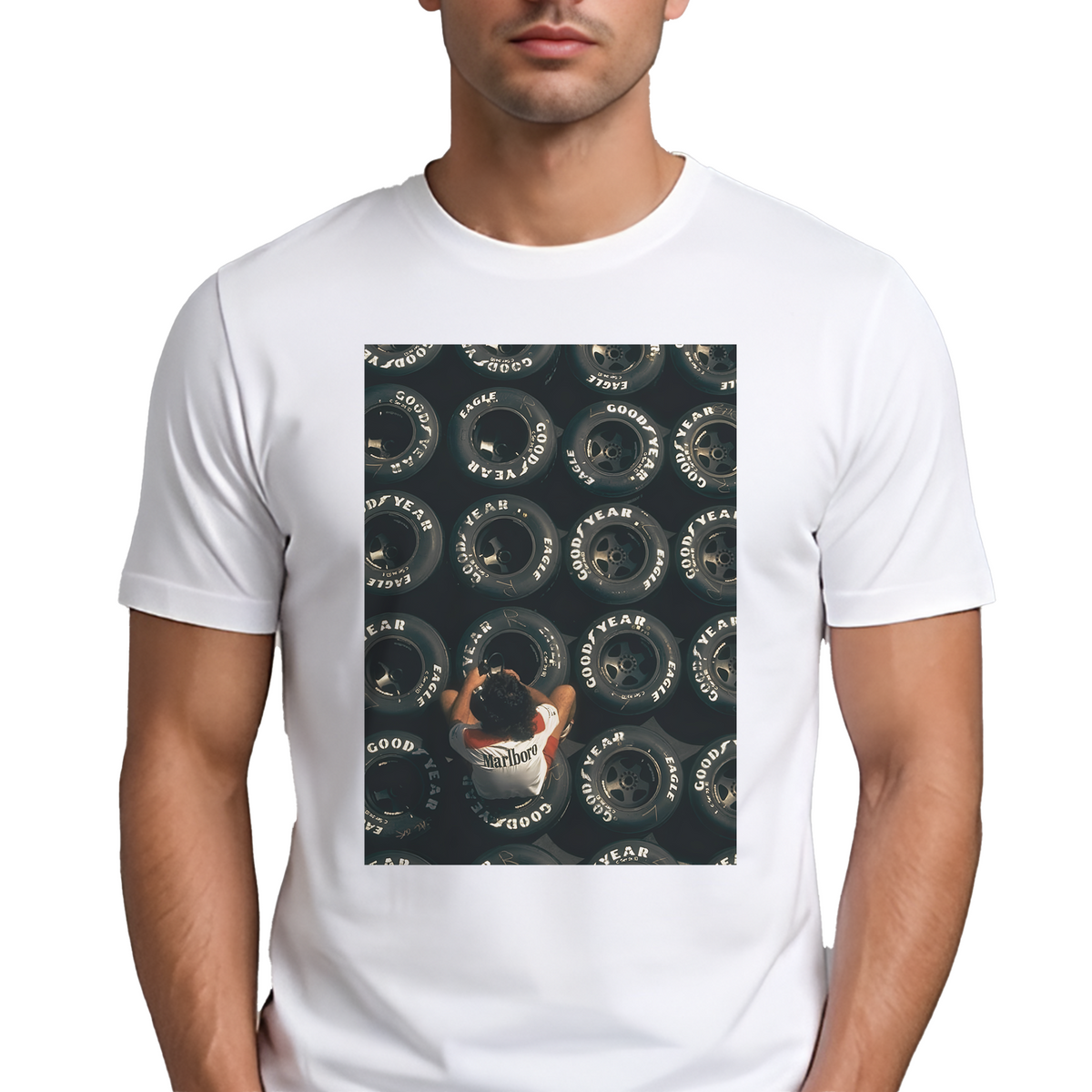 Goodyear F1 Pit Lane T-Shirt – Vintage Formula 1 Aerial Photo Graphic Tee