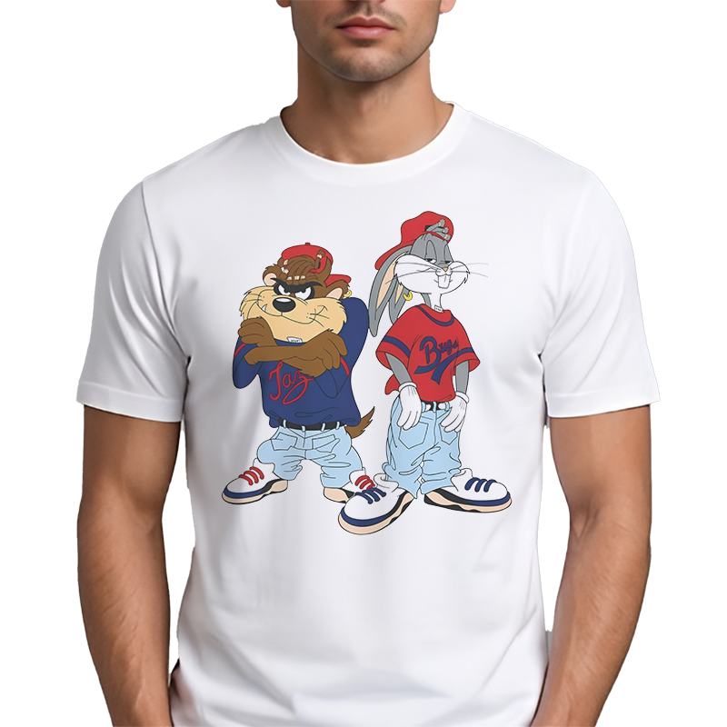 Taz & Bugs Hip-Hop Graphic Tee – Retro 90s Cartoon Front Print