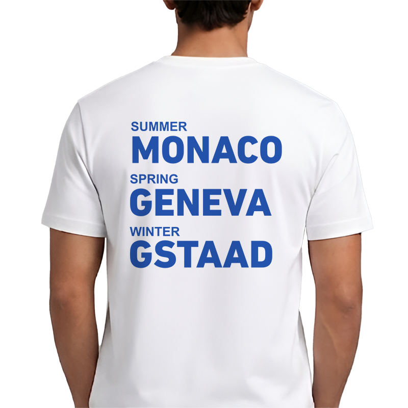 Summer Monaco Spring Geneva Winter Gstaad Back Print Graphic Tee