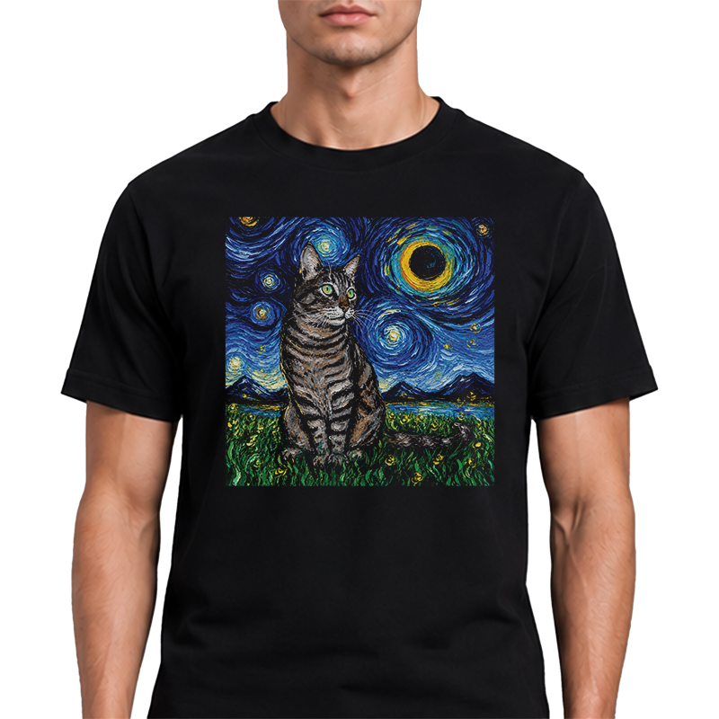 Starry Night Cat Art Graphic T-Shirt