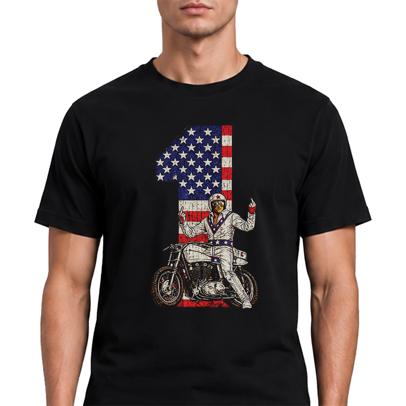 Daredevil #1 Graphic Tee – Retro Stuntman American Flag Front Print