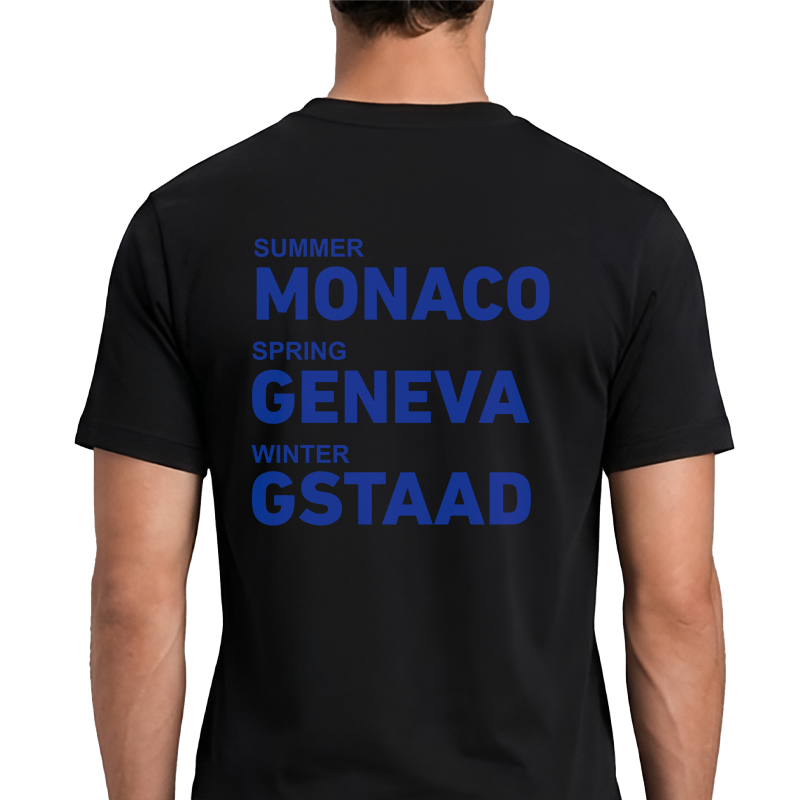 Summer Monaco Spring Geneva Winter Gstaad Back Print Graphic Tee