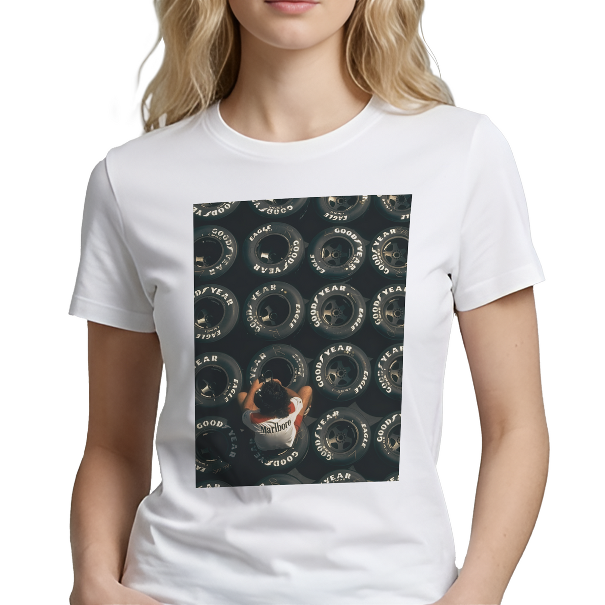 Goodyear F1 Pit Lane T-Shirt – Vintage Formula 1 Aerial Photo Graphic Tee
