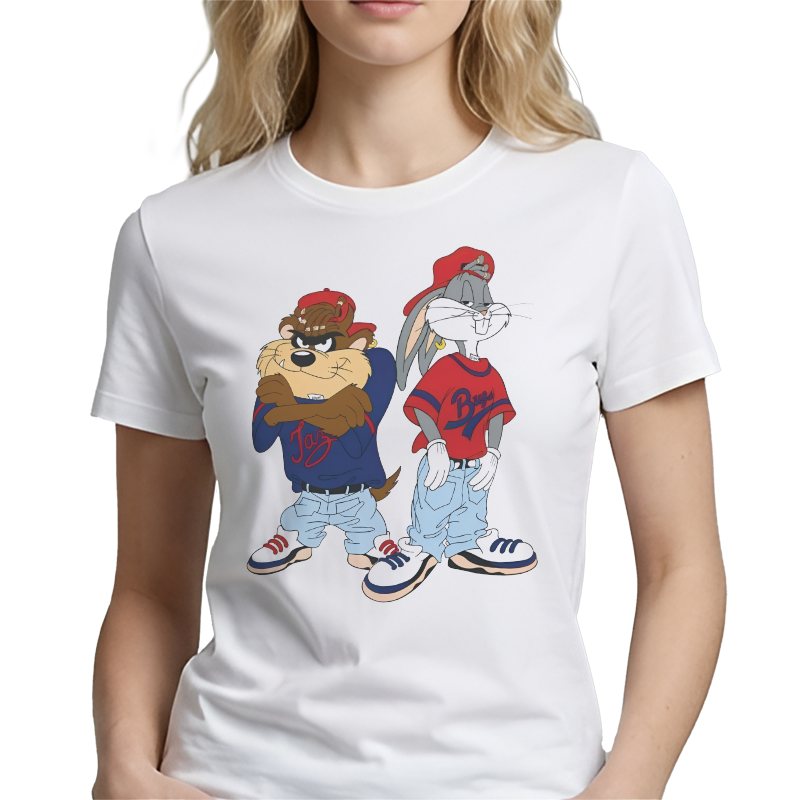 Taz & Bugs Hip-Hop Graphic Tee – Retro 90s Cartoon Front Print
