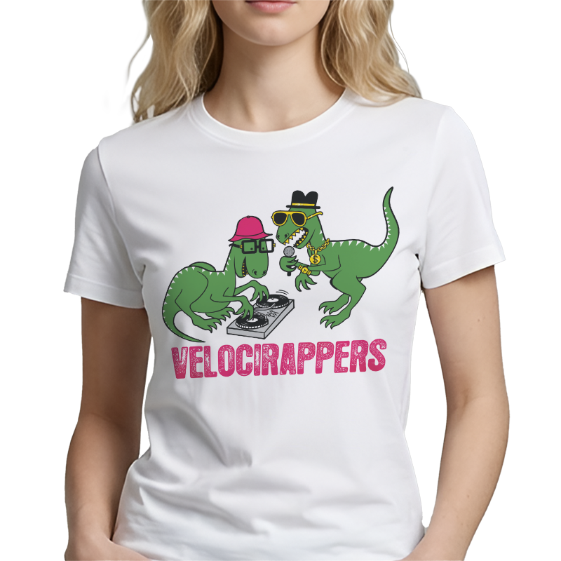 Velocirappers Graphic Tee – Funny Dinosaur Hip-Hop Front Print