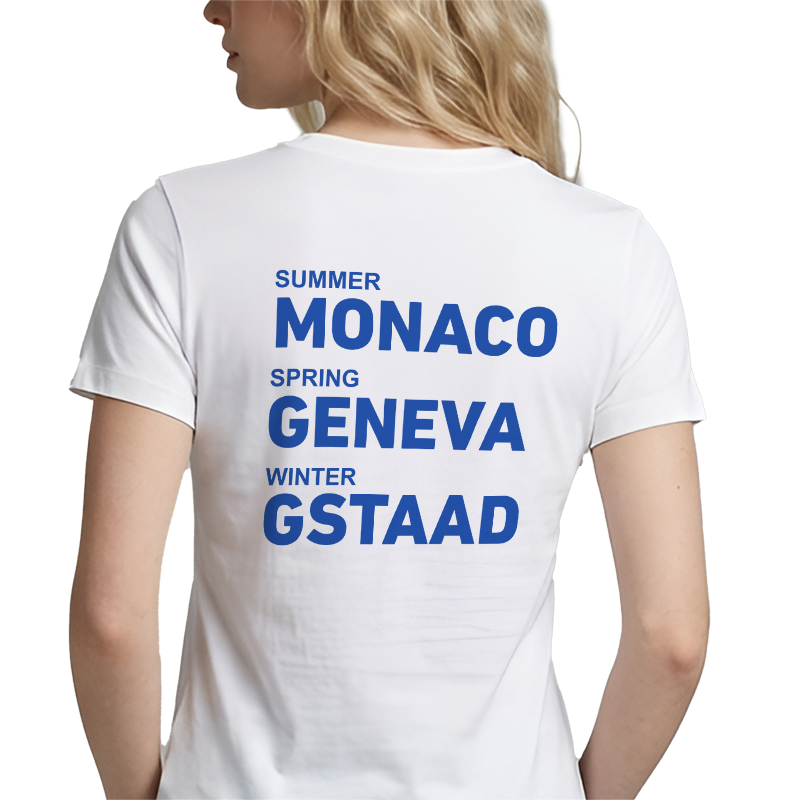 Summer Monaco Spring Geneva Winter Gstaad Back Print Graphic Tee