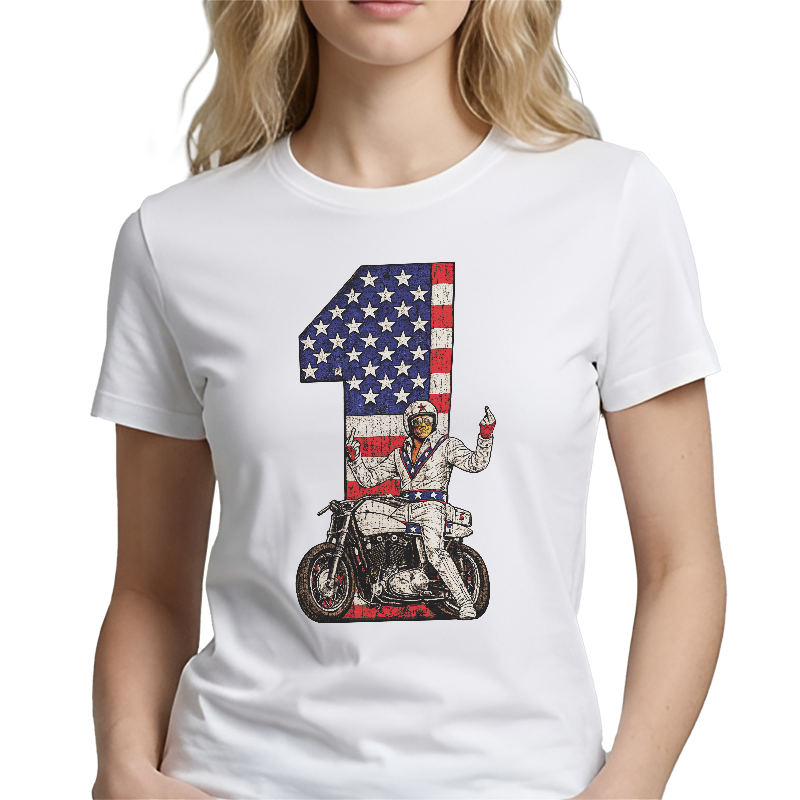 Daredevil #1 Graphic Tee – Retro Stuntman American Flag Front Print