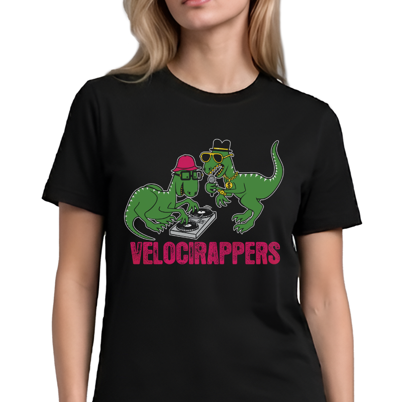 Velocirappers Graphic Tee – Funny Dinosaur Hip-Hop Front Print