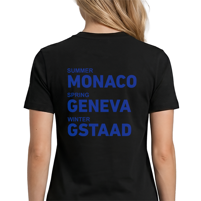 Summer Monaco Spring Geneva Winter Gstaad Back Print Graphic Tee