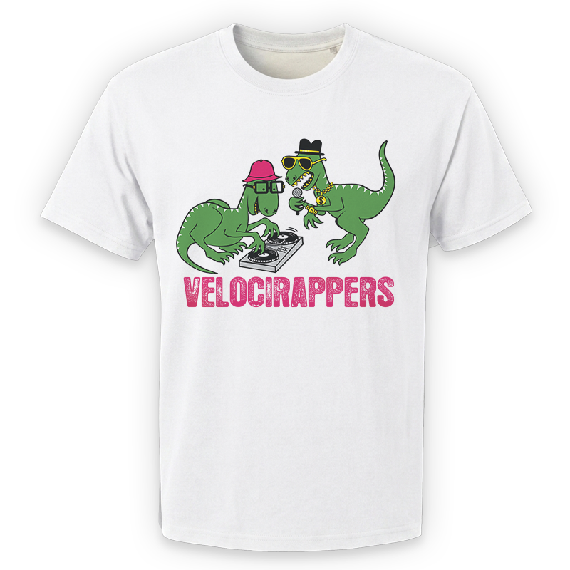 Velocirappers Graphic Tee – Funny Dinosaur Hip-Hop Front Print