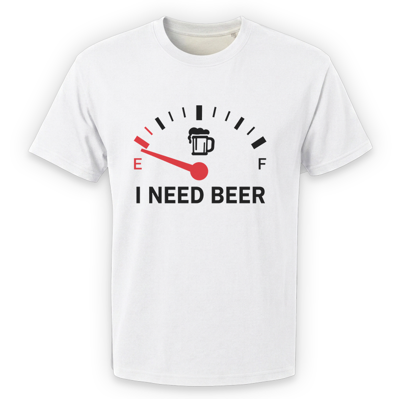 I Need Beer Graphic Tee – Funny Beer Fuel Gauge Front Print