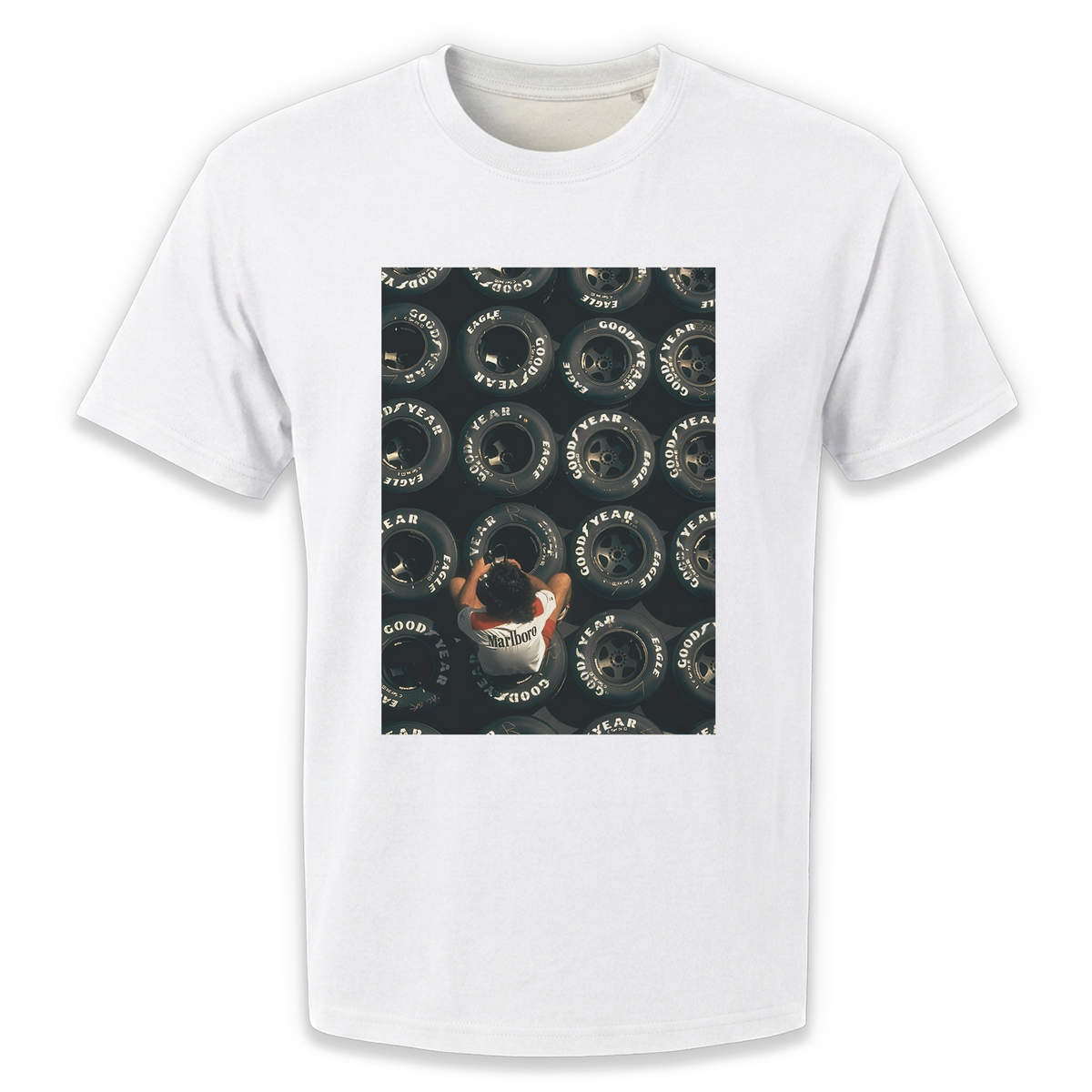 Goodyear F1 Pit Lane T-Shirt – Vintage Formula 1 Aerial Photo Graphic Tee