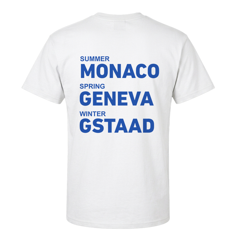Summer Monaco Spring Geneva Winter Gstaad Back Print Graphic Tee