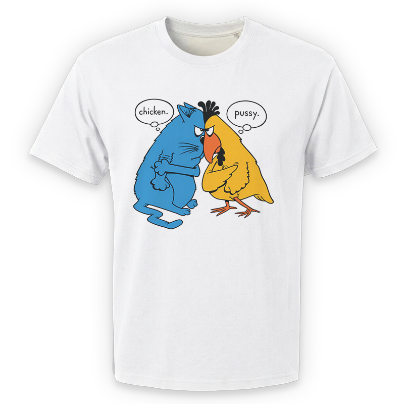 Chicken. Pussy. Graphic Tee – Funny Cat & Chicken Front Print