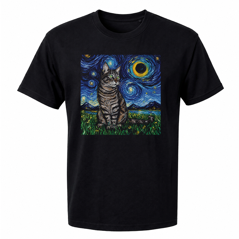 Starry Night Cat Art Graphic T-Shirt