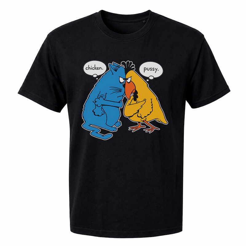 Chicken. Pussy. Graphic Tee – Funny Cat & Chicken Front Print