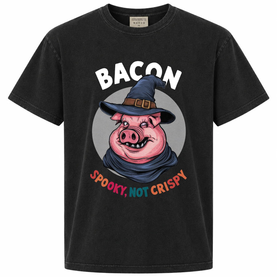 Bacon Spooky, Not Crispy Funny Pig Halloween Graphic T-Shirt