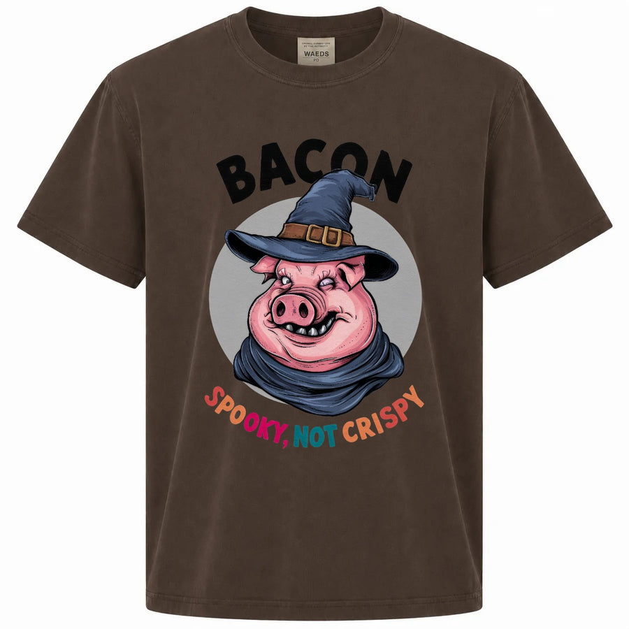 Bacon Spooky, Not Crispy Funny Pig Halloween Graphic T-Shirt