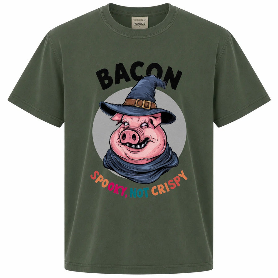 Bacon Spooky, Not Crispy Funny Pig Halloween Graphic T-Shirt