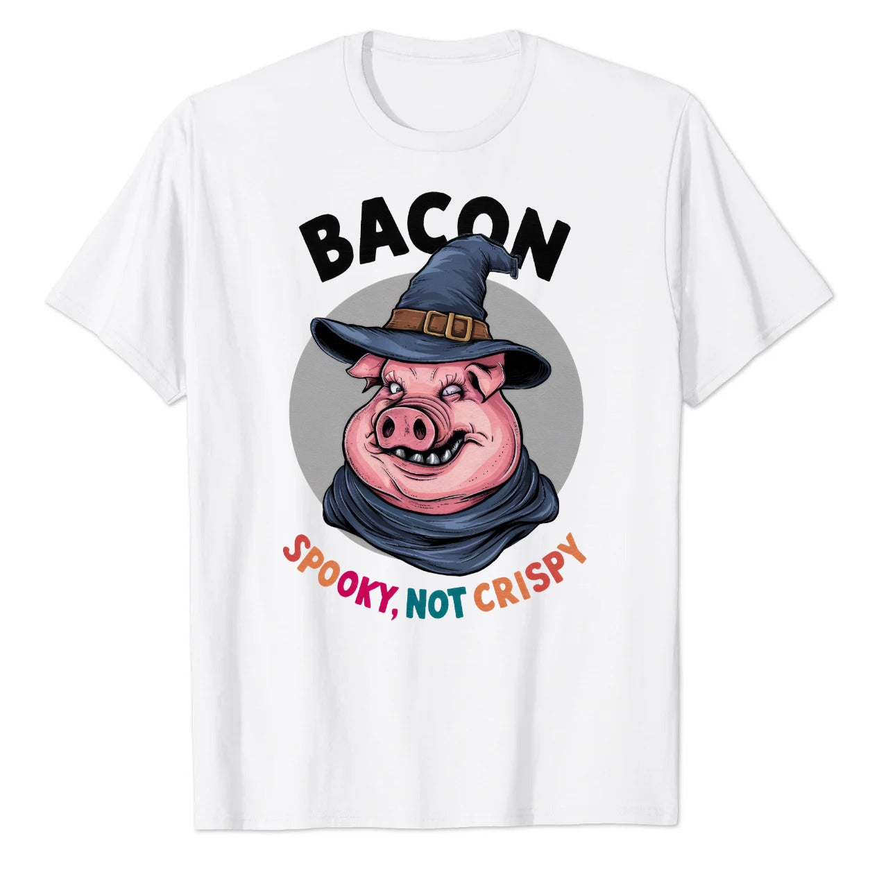 Bacon Spooky, Not Crispy Funny Pig Halloween Graphic T-Shirt