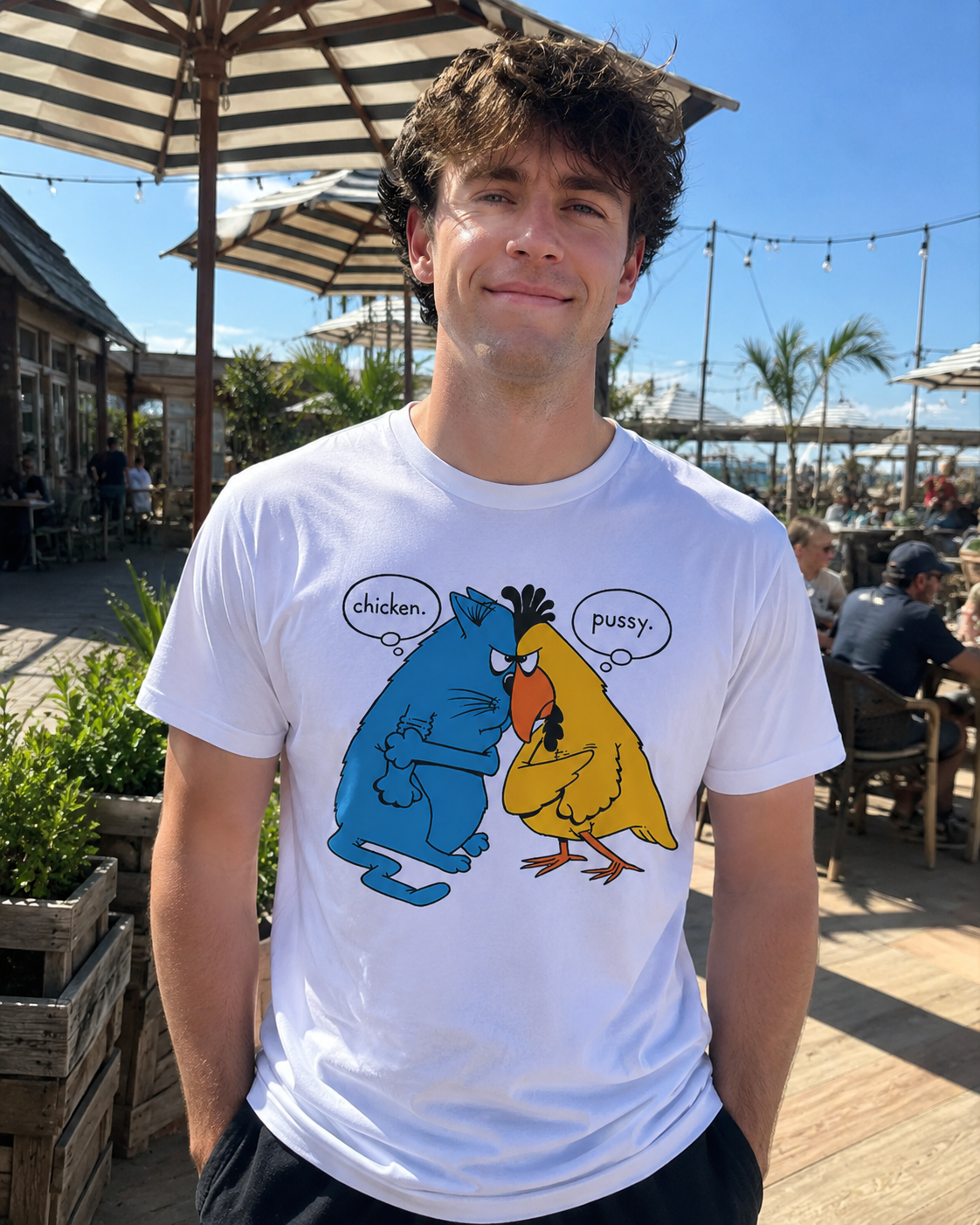 Chicken. Pussy. Graphic Tee – Funny Cat & Chicken Front Print