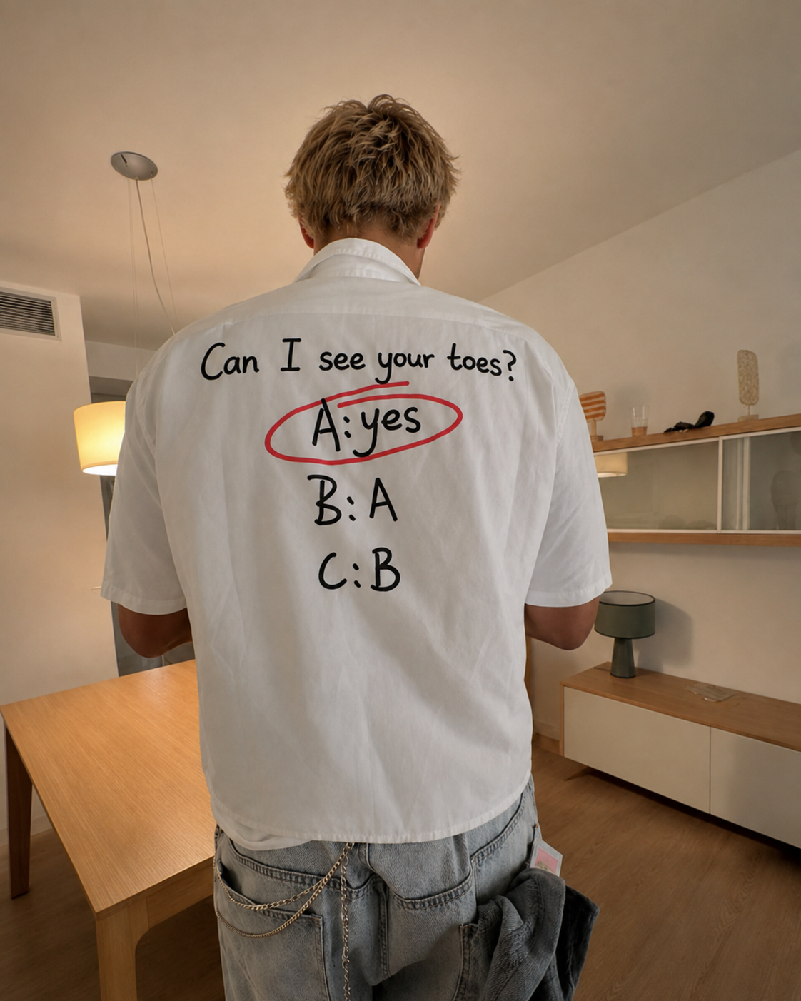 Can I See Your Toes? T-Shirt – Funny Quiz Back Print Graphic Tee
