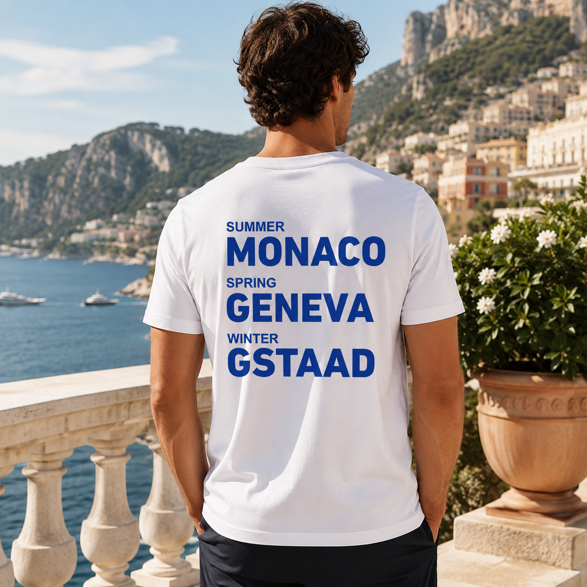 Summer Monaco Spring Geneva Winter Gstaad Back Print Graphic Tee