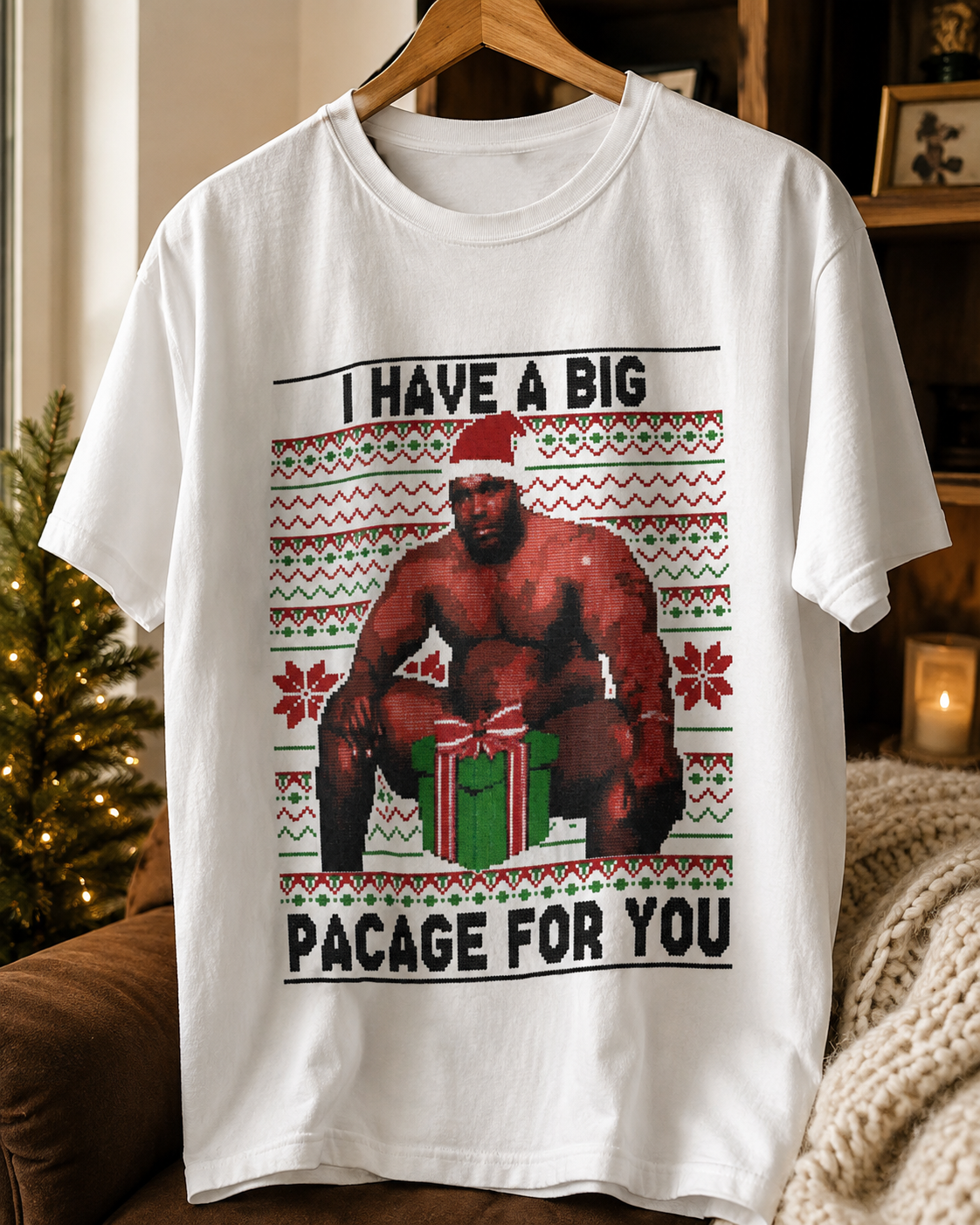 I Have a Big Package for You T-Shirt – Funny Christmas Front Print Graphic Tee