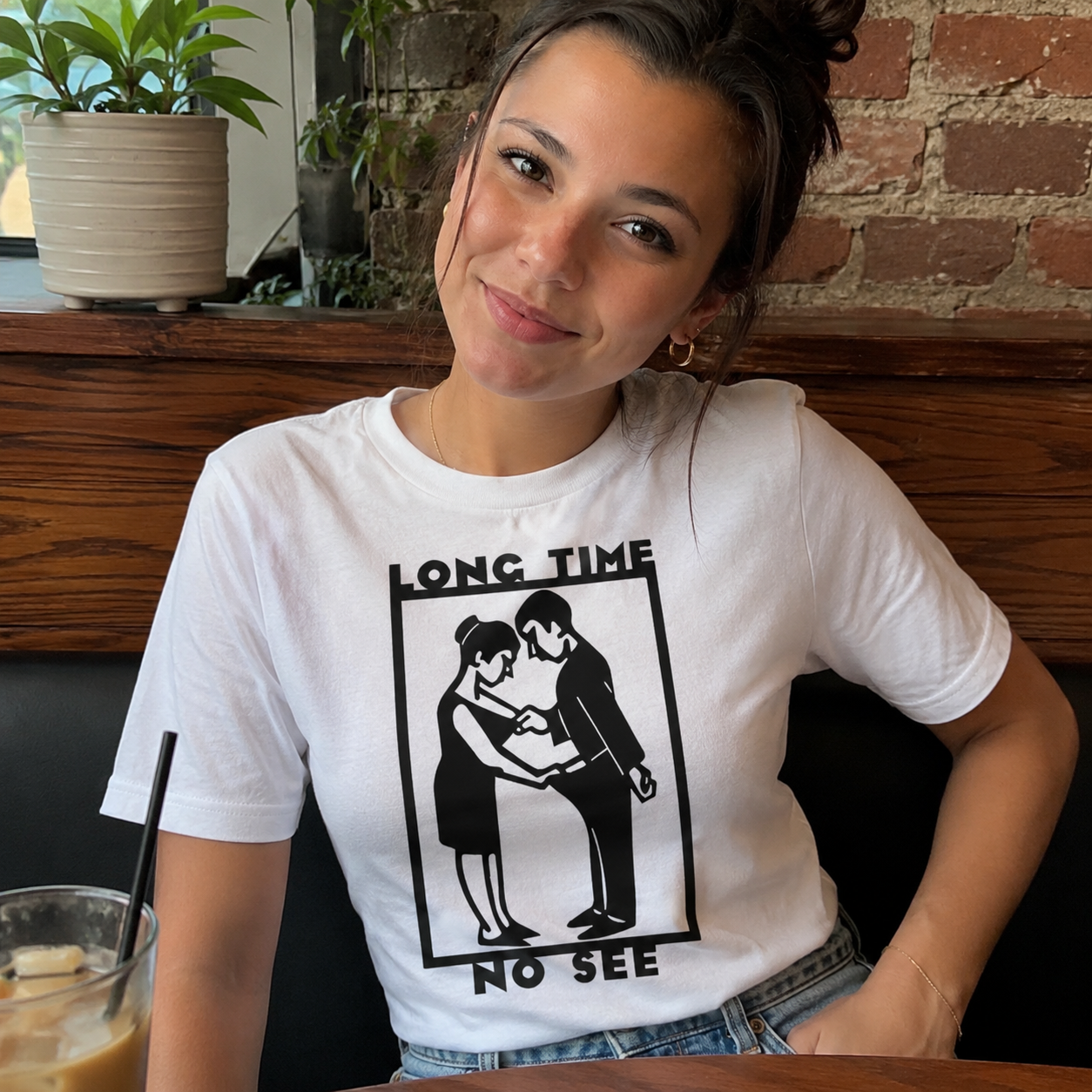 Long Time No See Graphic Tee – Funny Phone Addiction Front Print