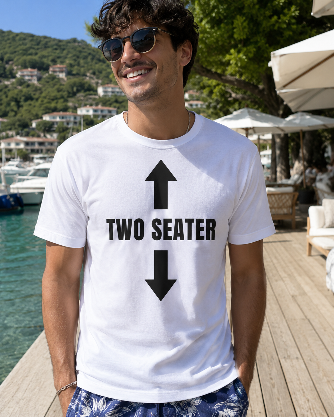 Two Seater Graphic Tee – Funny Cheeky Front Print