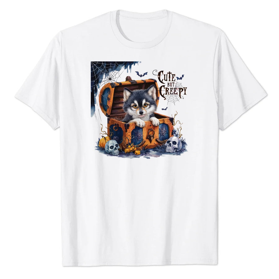 Cute But Creepy Husky Halloween Graphic T-Shirt