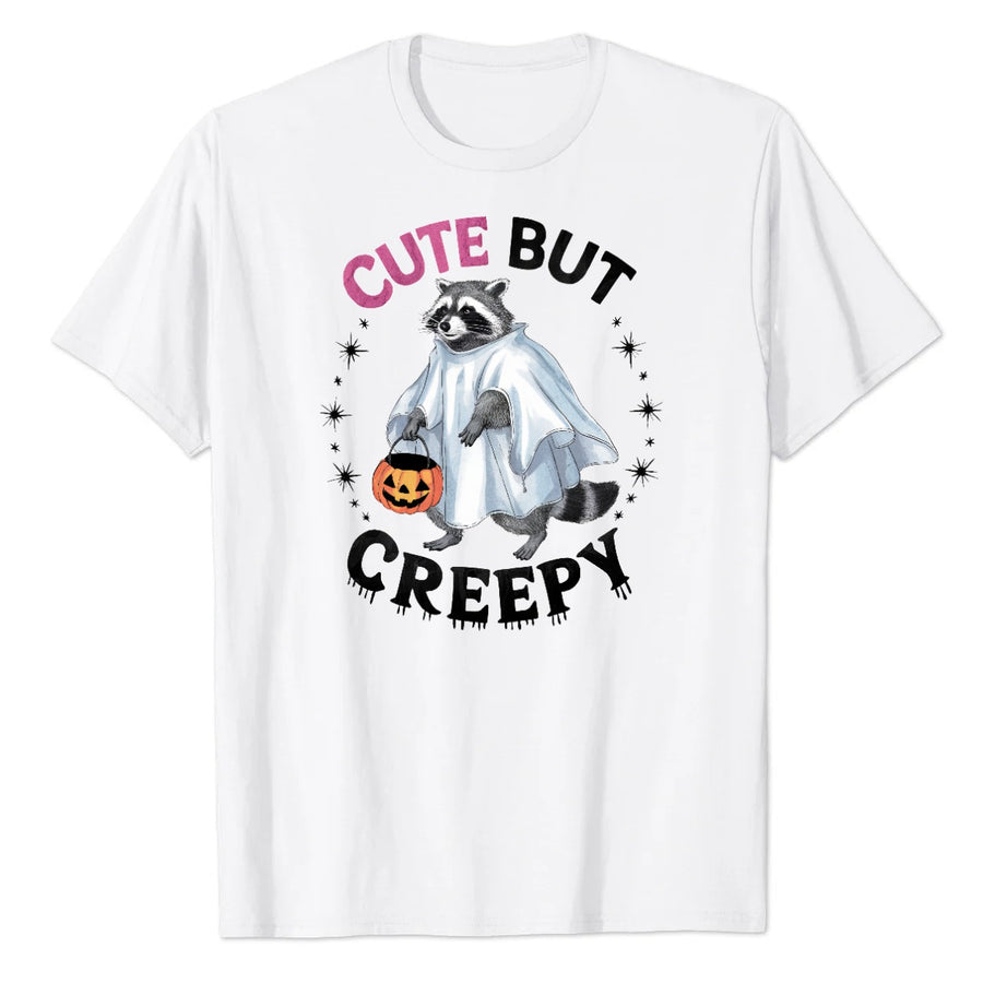 Cute But Creepy Ghost Raccoon Halloween Graphic Tee
