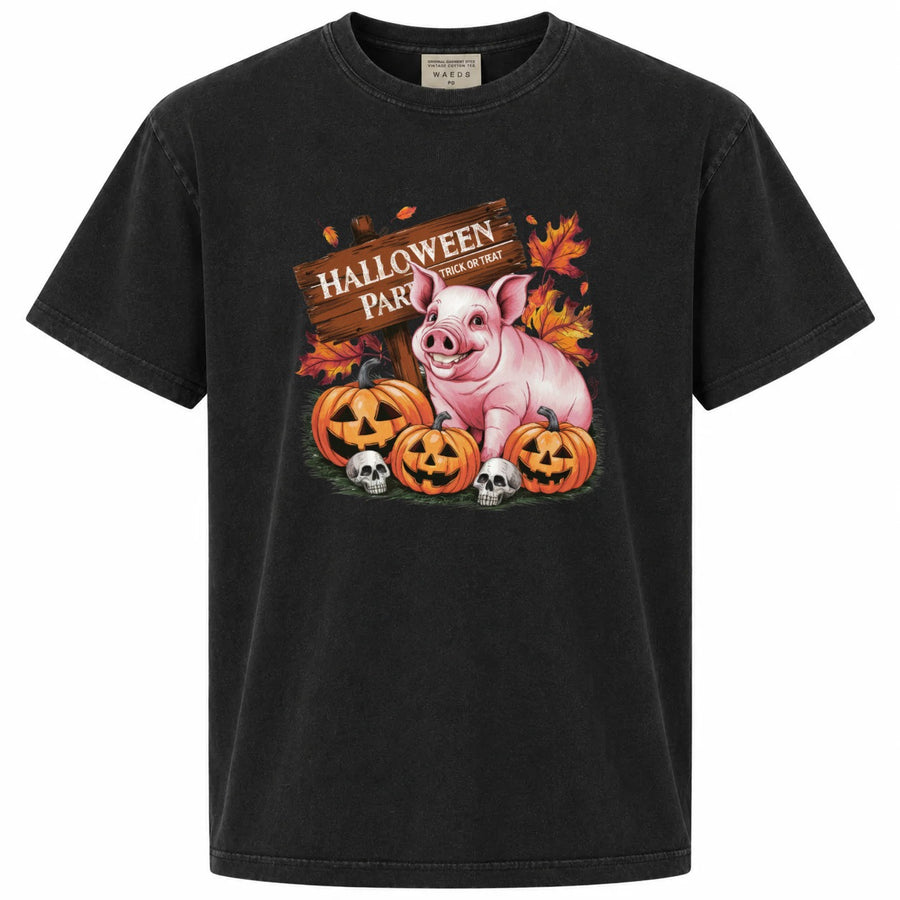Halloween Party Trick or Treat Pig Pumpkin Graphic Tee