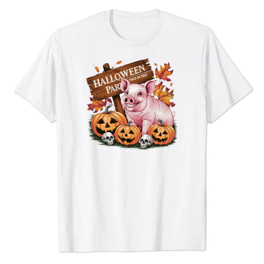 Halloween Party Trick or Treat Pig Pumpkin Graphic Tee