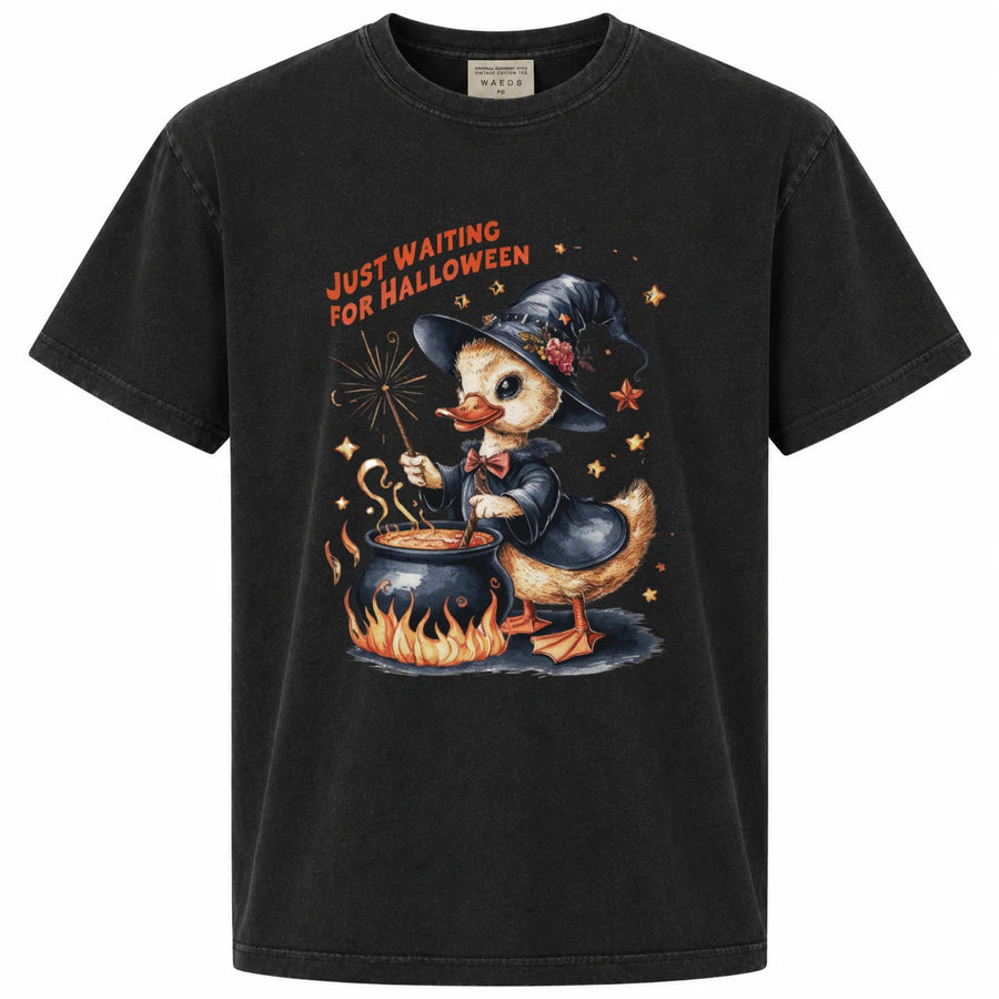 Just Waiting for Halloween Witch Duck Cauldron Graphic Tee