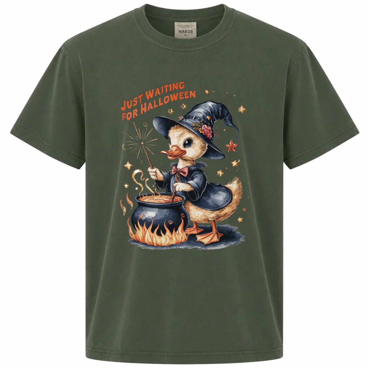 Just Waiting for Halloween Witch Duck Cauldron Graphic Tee