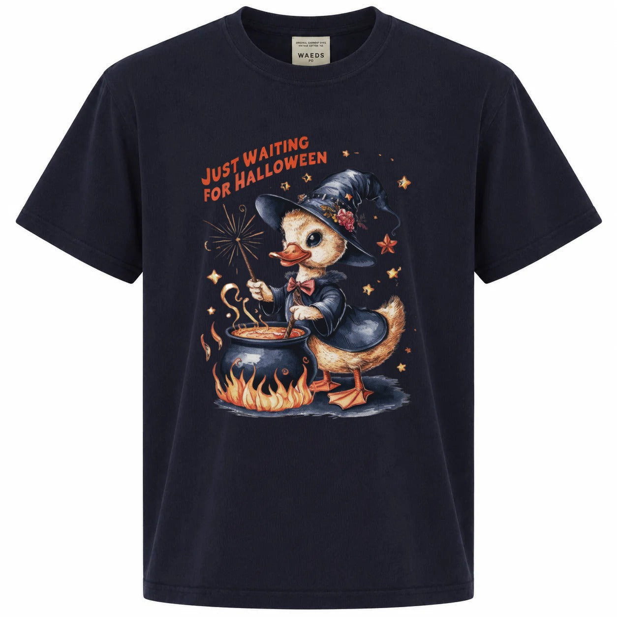 Just Waiting for Halloween Witch Duck Cauldron Graphic Tee
