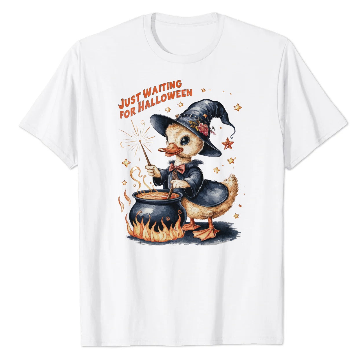 Just Waiting for Halloween Witch Duck Cauldron Graphic Tee