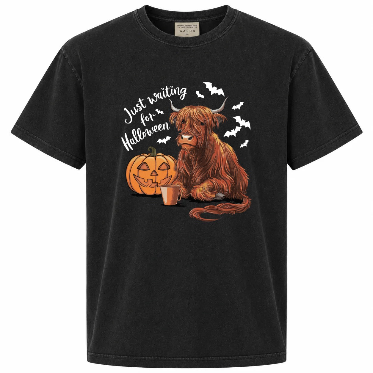 Just Waiting for Halloween Highland Cow Pumpkin Graphic Tee
