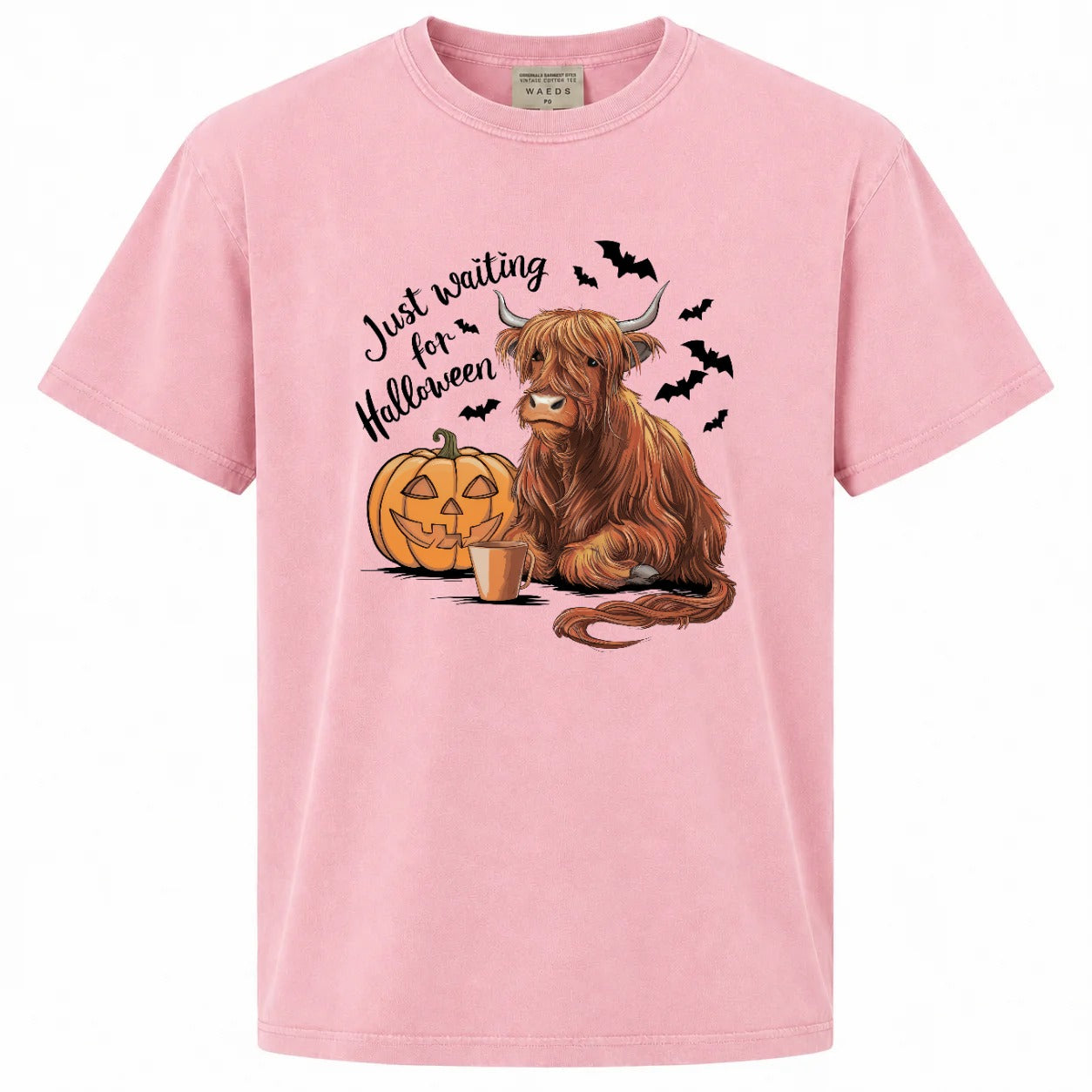 Just Waiting for Halloween Highland Cow Pumpkin Graphic Tee