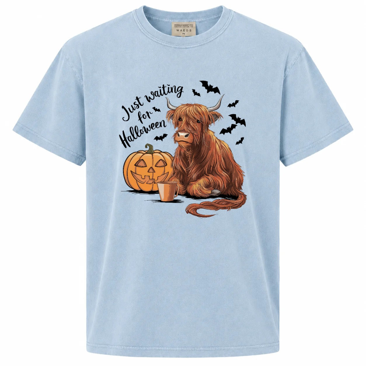 Just Waiting for Halloween Highland Cow Pumpkin Graphic Tee