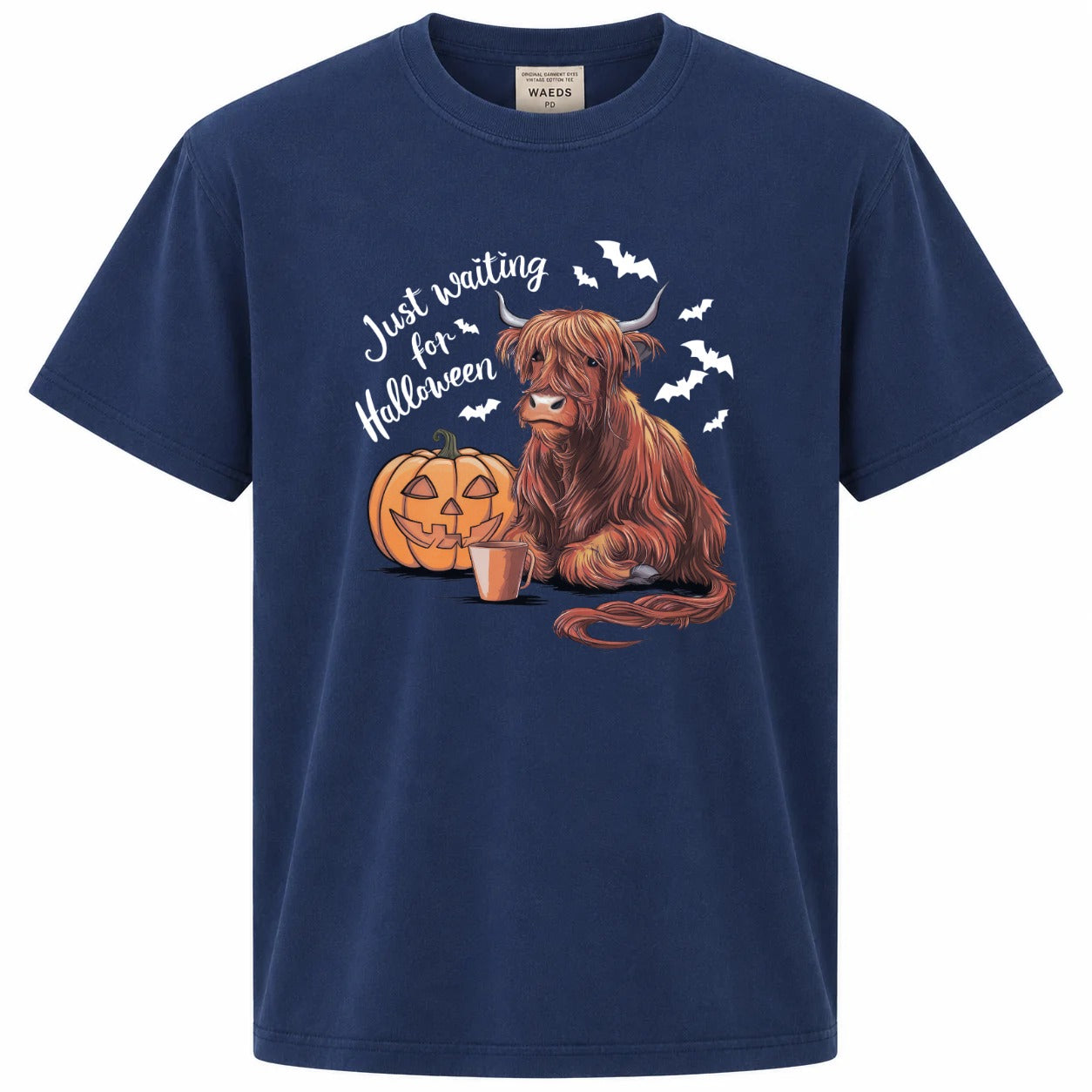 Just Waiting for Halloween Highland Cow Pumpkin Graphic Tee