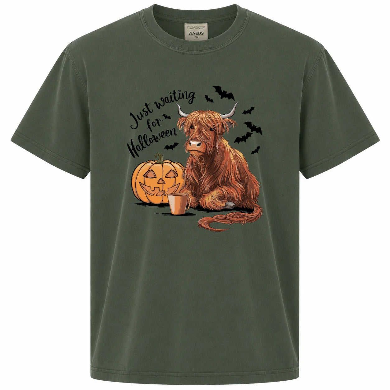 Just Waiting for Halloween Highland Cow Pumpkin Graphic Tee