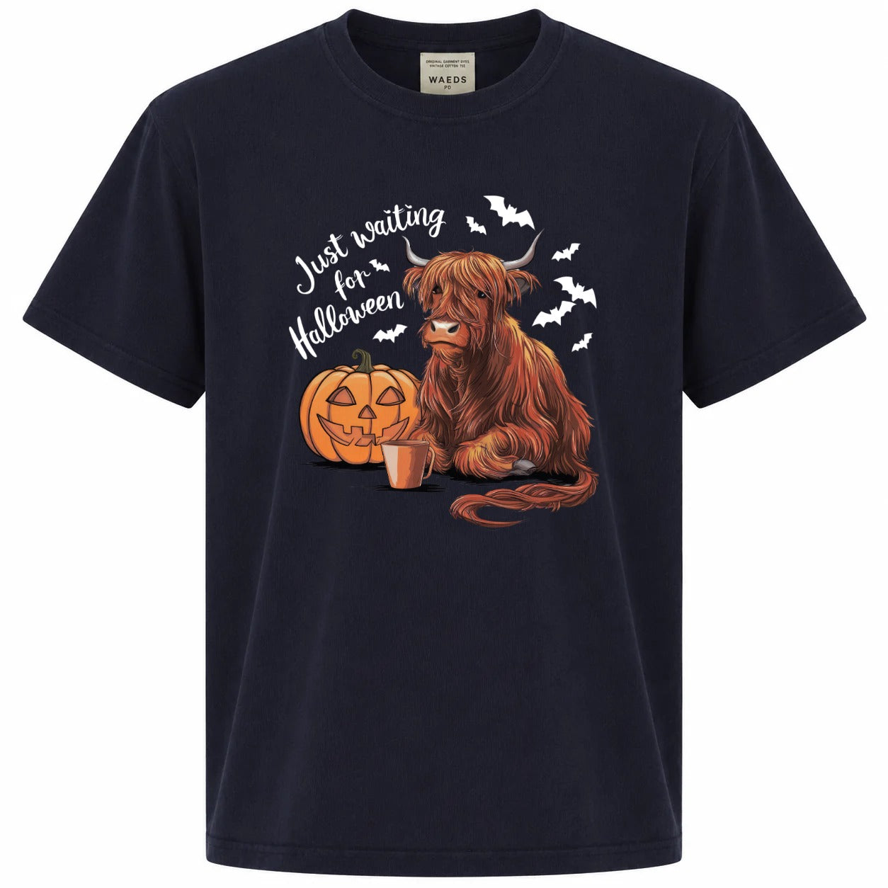 Just Waiting for Halloween Highland Cow Pumpkin Graphic Tee