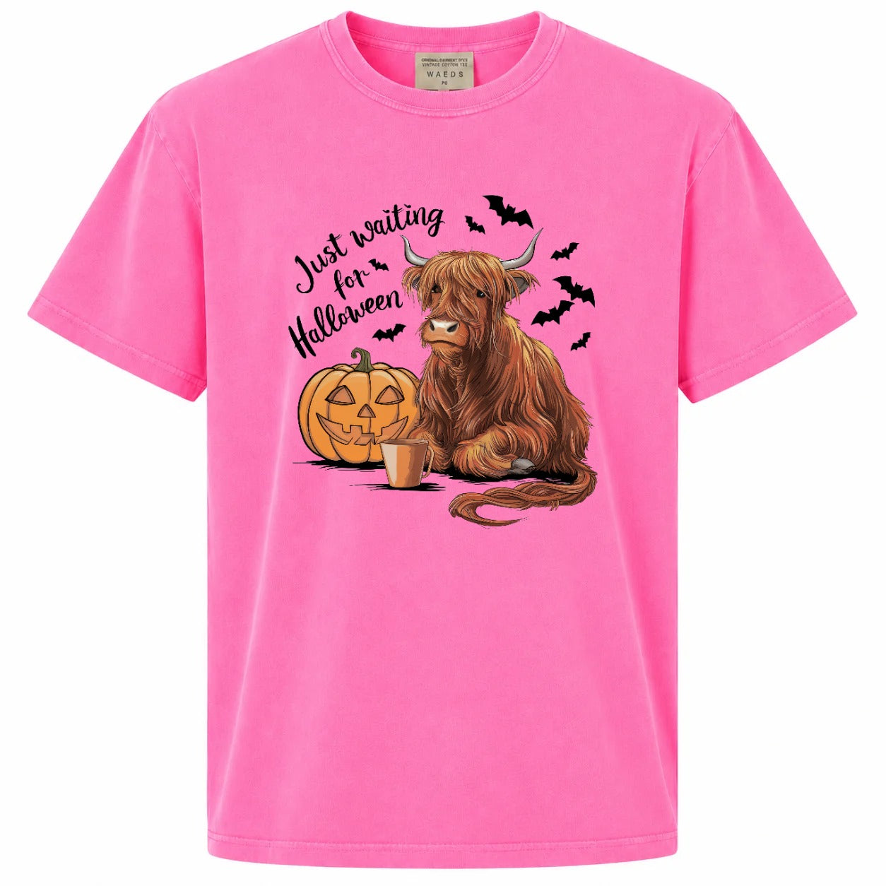 Just Waiting for Halloween Highland Cow Pumpkin Graphic Tee