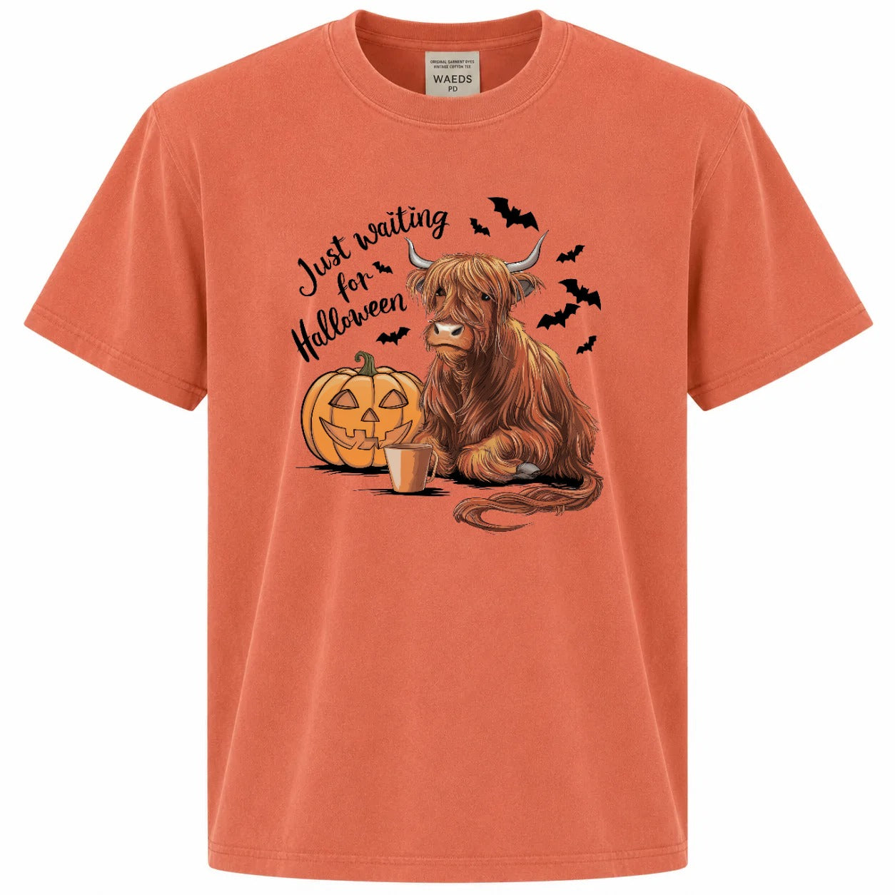 Just Waiting for Halloween Highland Cow Pumpkin Graphic Tee